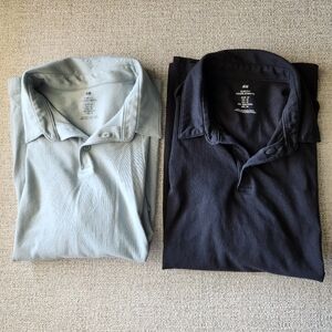 H & M Slim Fit Polo Tshirt Lot Mens Size Medium Black Gray Short Sleeve 2 Shirts